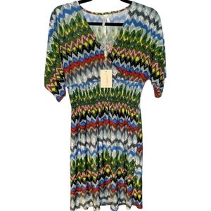 NWT Cristina Love Vintage Blue Colorful V-Neck Dress 🌈💃